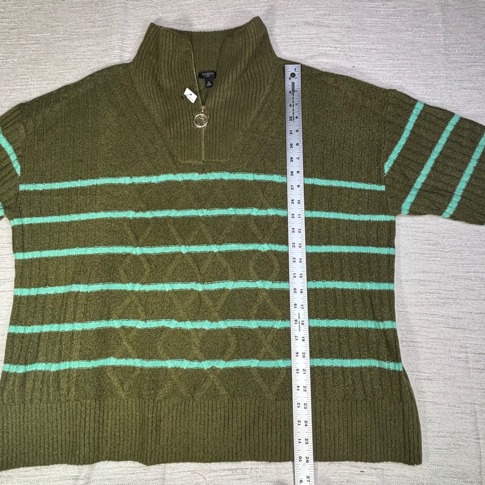 New Talbots Olive Green Mint Stripe Cable Knit Quarter Zip Pullover Sweater‎ 2X - Picture 5 of 11